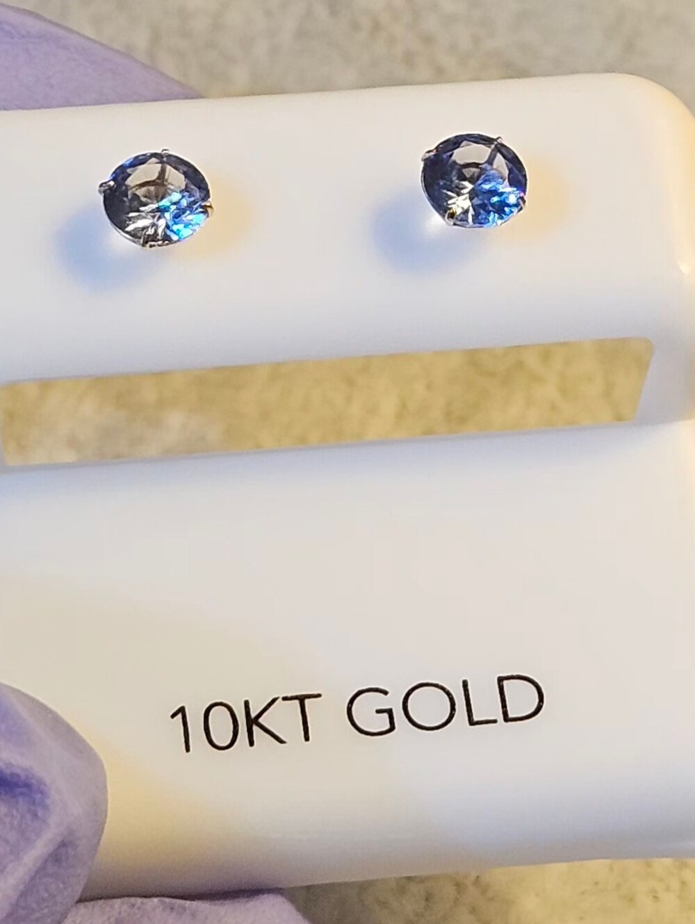 10K Gold Round Blue Gemstone Stud Earrings Solitaire 4-Prong